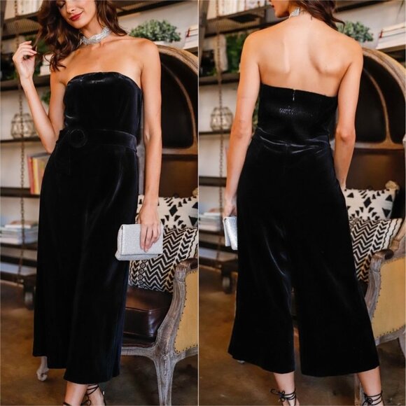 BOHO black Strapless Front Buckle Belt Jumpsuit - Picture 2 of 6